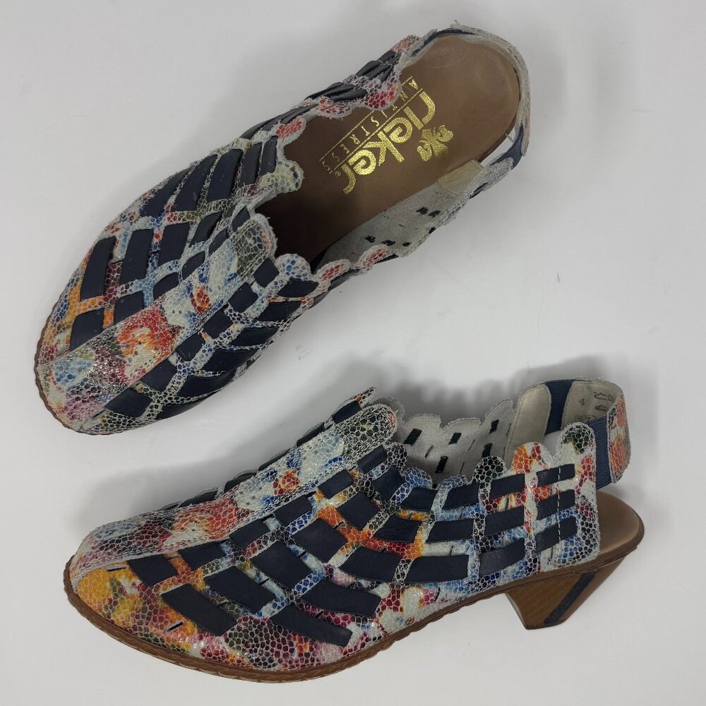 Reiker Sina Multicolour Woven Leather Sling Back Heels EU 37